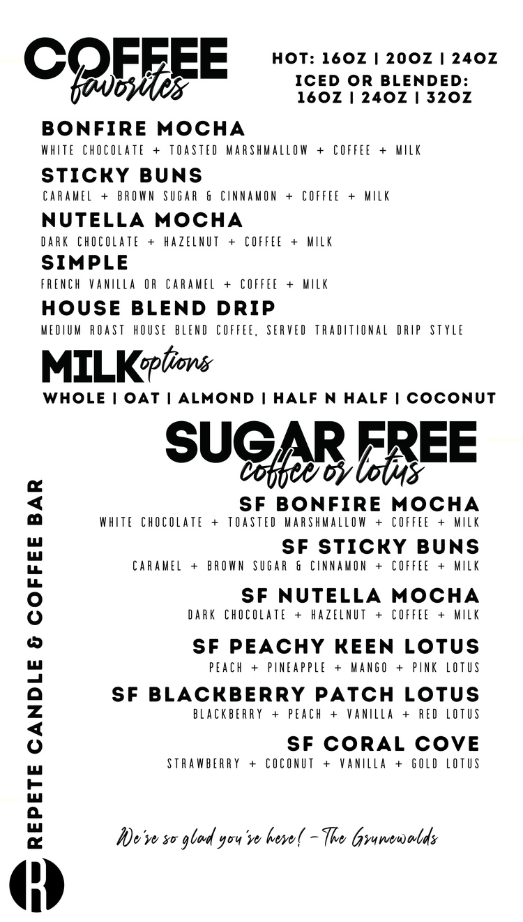 Coffee Bar Menu – RePete Candle & Coffee Bar