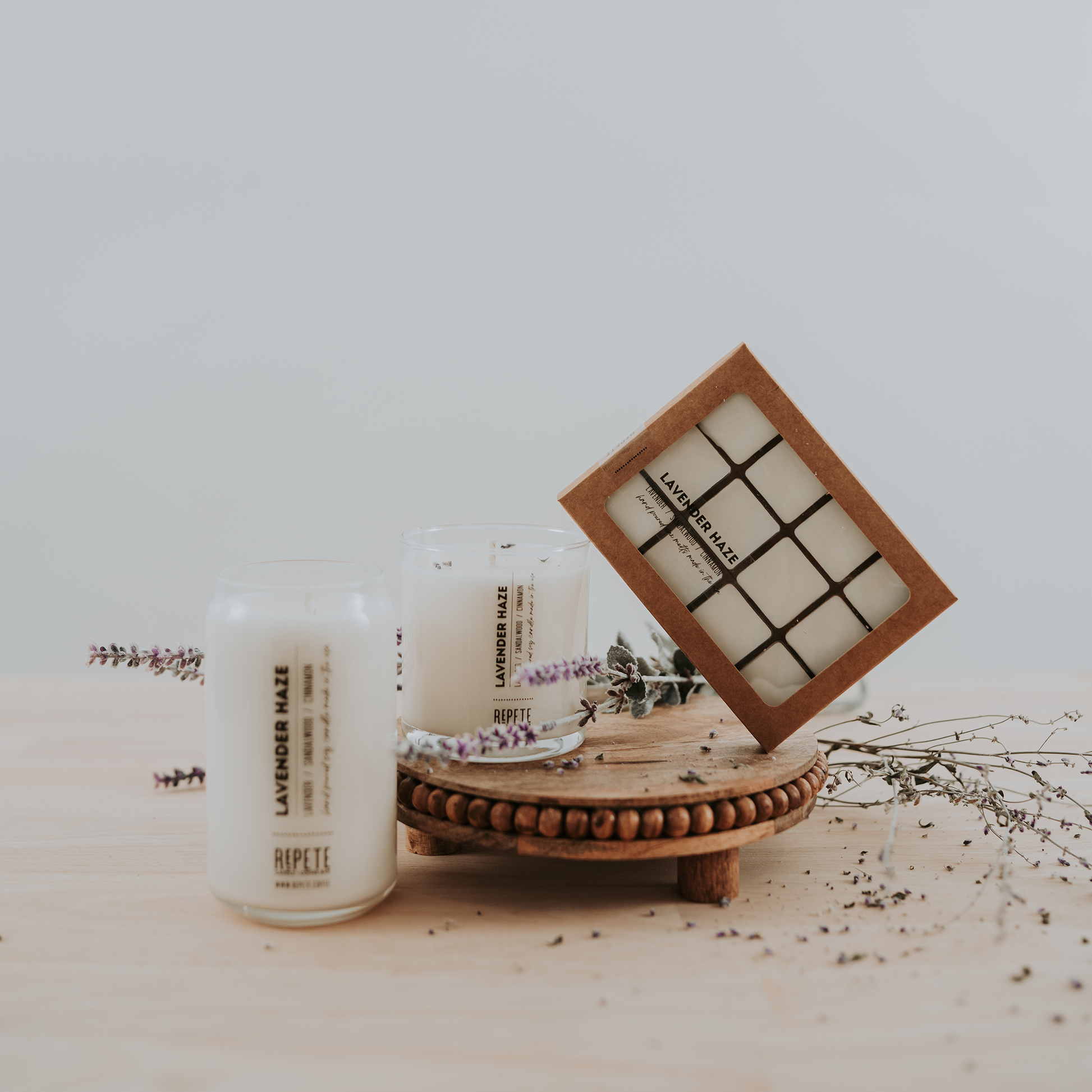 Lavender Haze scented products from Repete Candle and Coffee Bar